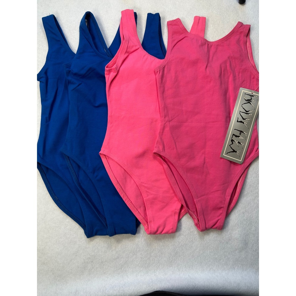 Body Flex Kids Leotard Set 4PK Blue Pink Dance Gymnastics Size 6-7 NWT